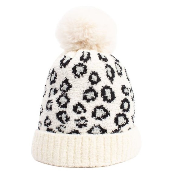 NEW Iovry Leopard Animal Pattern Faux Fur Pom Pom Fleeced Lined Soft Beanie Hat - Picture 2 of 7